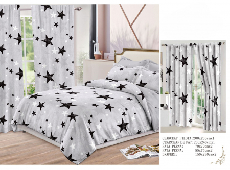 Cearceaf normal - Set Lenjerie Si Draperii  Bumbac Tip Finet - Gri Stelar