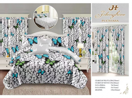 Cearceaf normal - Set Lenjerie Si Draperii  Bumbac Tip Finet - Pietre Si Fluturi