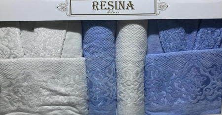 PRODUSE PENTRU BAIE - Set LUX 6 piese - 2 Halate si 4 Prosoape Bumbac 100% - Albastru Si Alb