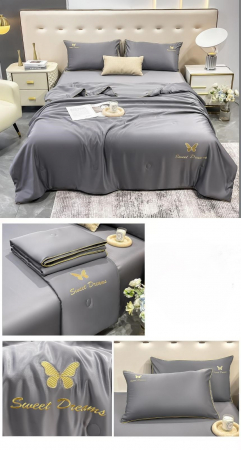 LENJERII DE PAT - Set Luxury Matase Cu Pilota Subtire - Gri