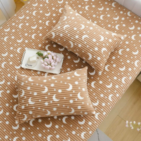 Set Patura Cocolino 200x230cm si Fete de Perna Model Gofrat cu Stelute - Bej Cacao cu Lapte [2]