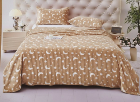 Paturi Cocolino Grosime Medie - Set Patura Cocolino 200x230cm si Fete de Perna Model Gofrat cu Stelute - Bej Cacao cu Lapte