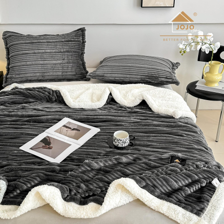 Set Patura Cocolino Cu Blanita si Fete De Perna - Gri Antracit [2]