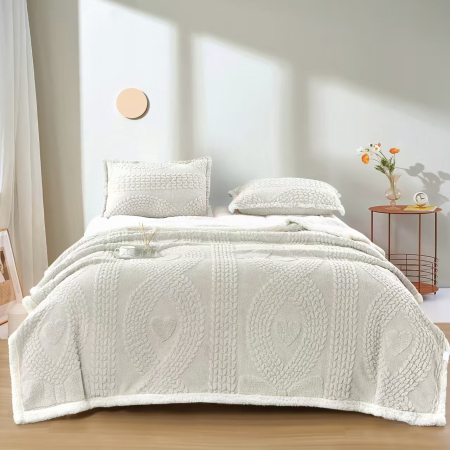 Paturi Cocolino Cu Blanita - Set Patura Cocolino cu Blanita si Fete de Perna Model in Relief - Alb