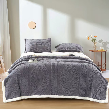 Paturi Cocolino Cu Blanita - Set Patura Cocolino cu Blanita si Fete de Perna Model in Relief - Gri