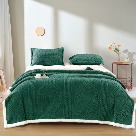 Paturi Cocolino Cu Blanita - Set Patura Cocolino cu Blanita si Fete de Perna Model in Relief - Verde