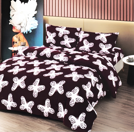 PĂTURI - Set Patura Cocolino Cu Blanita si Fete De Perna - Visiniu Cu Fluturasi