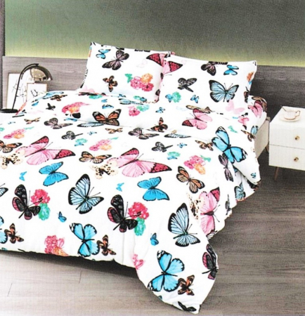 PĂTURI - Set Patura Cocolino Cu Blanita si Fete De Perna - Alb Cu Fluturi Colorati