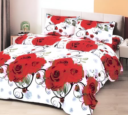 PĂTURI - Set Patura Cocolino Cu Blanita si Fete De Perna - Alba Cu Trandafiri Rosii