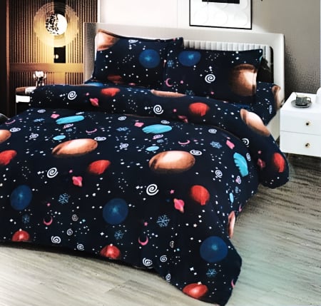 PĂTURI - Set Patura Cocolino Cu Blanita si Fete De Perna - Bleumarin Planete