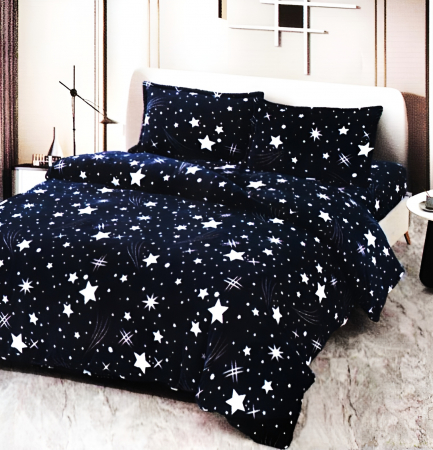 PĂTURI - Set Patura Cocolino Cu Blanita si Fete De Perna - Bleumarin Stele