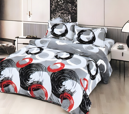 PĂTURI - Set Patura Cocolino Cu Blanita si Fete De Perna - Gri Cercuri