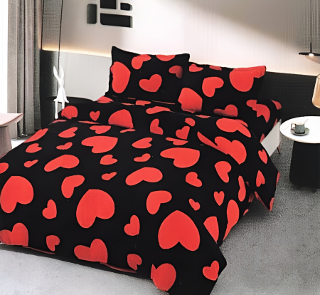 PĂTURI - Set Patura Cocolino Cu Blanita si Fete De Perna - Inimioare Rosii