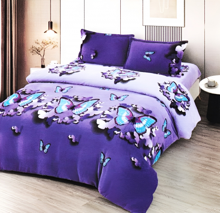 PĂTURI - Set Patura Cocolino Cu Blanita si Fete De Perna - Lila Cu Fluturi