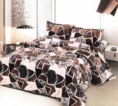 PĂTURI - Set Patura Cocolino Cu Blanita si Fete De Perna - Maro Abstract