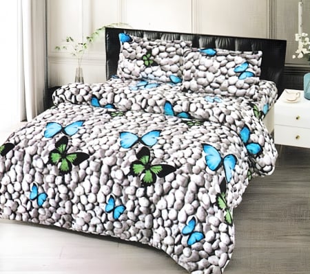 PĂTURI - Set Patura Cocolino Cu Blanita si Fete De Perna  - Pietre Si Fluturi