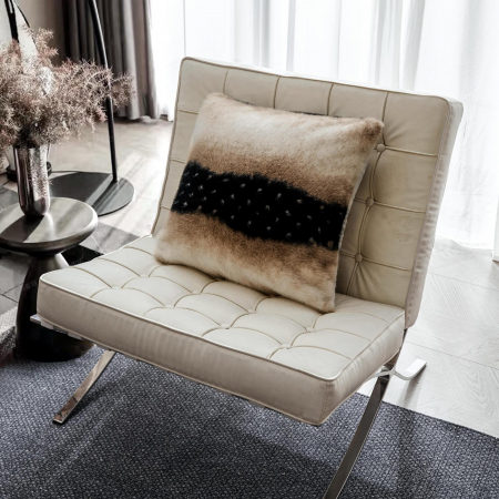 Set Patura Cu Fermoar Si Fete De Perna Blana Artficiala Nurca - Bej Dungat [5]