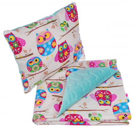 Pentru Bebelusi - Set Patura + Pernuta Bebelusi - Bufnite Prietenoase