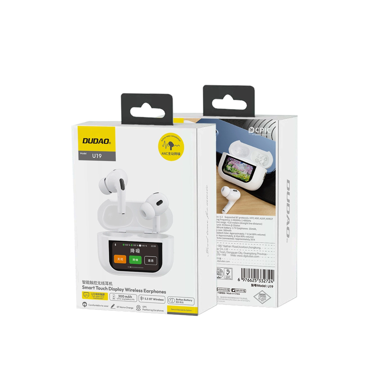 Căști wireless Dudao U19 in-ear TWS Bluetooth 5.3 cu ecran LED - Alb [2]