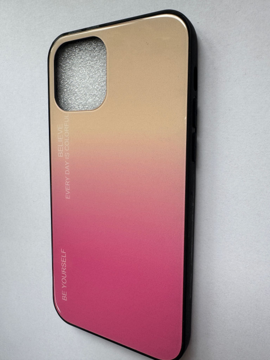 Husa iPhone 12 / 12 Pro silicon cu sticla gradient roz-gold [1]