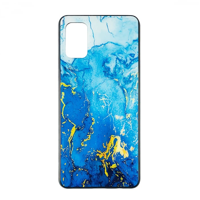 Husa Samsug S20 Plus silicon cu sticla marmura albastru gold [1]