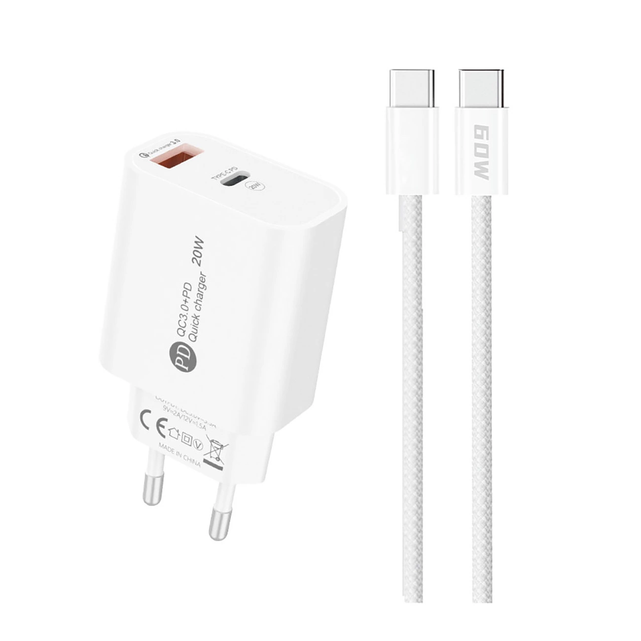 A6MaxL Încărcător de perete 20W USB-A & USB-C cu cablu USB-C – USB-C de 1m – Alb [2]