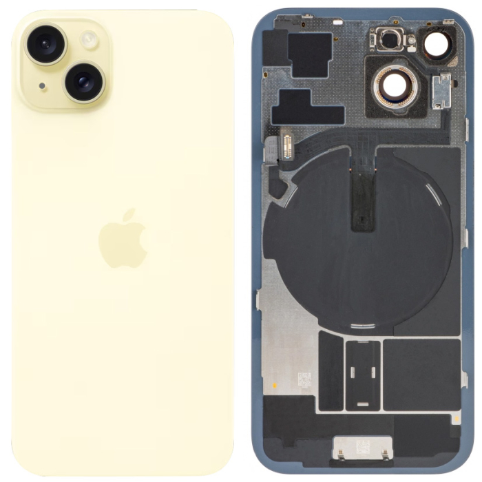 Spate telefon: Capac baterie Iphone 15 cu Lentile si Magnet, Galben [1]