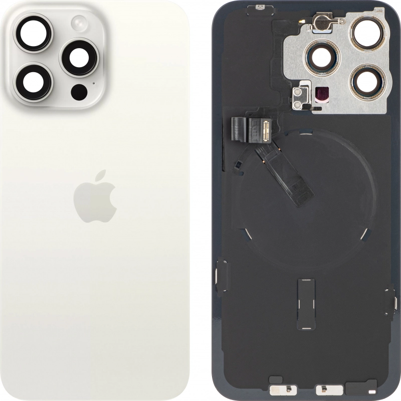 Spate telefon: Capac baterie Iphone 15 Pro Max cu Lentile si Magnet, Alb [1]