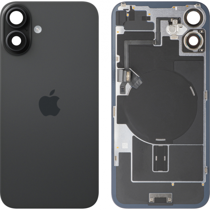 Spate telefon: Capac baterie Iphone 16 Plus cu Lentile si Magnet, Negru [1]