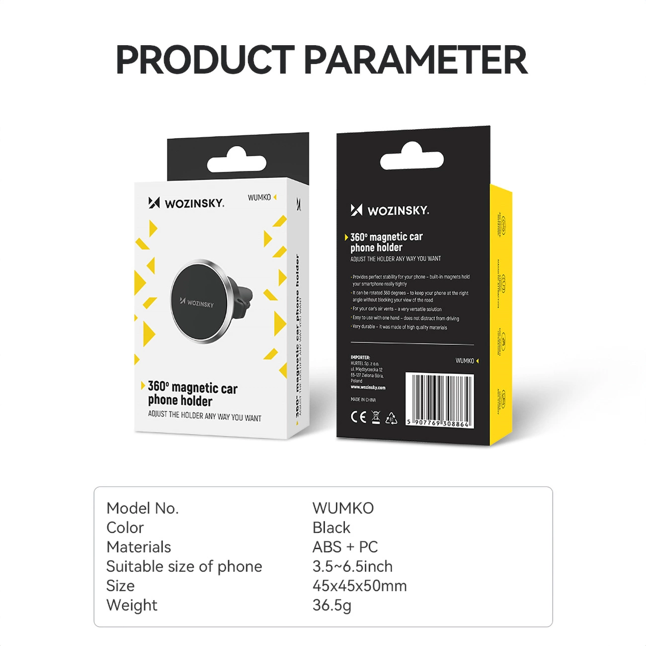 Suport magnetic pentru telefon Wozinsky WUMKO pentru grila de ventilație a mașinii – Negru [3]