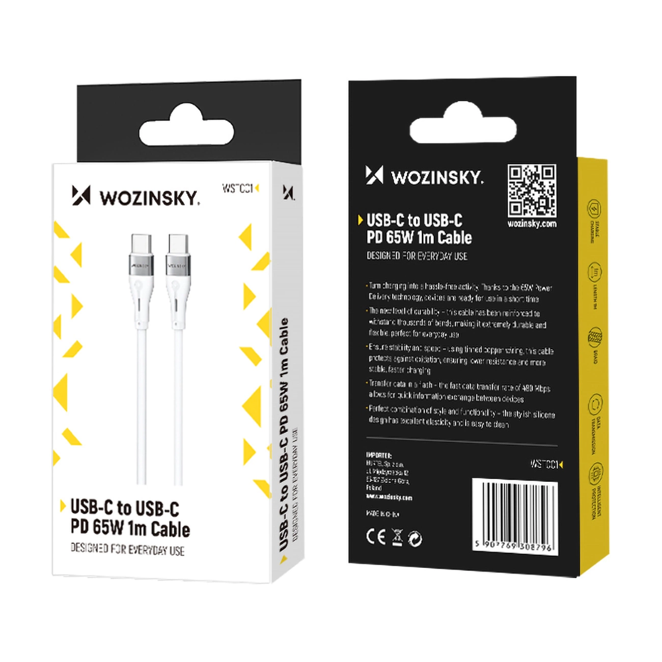 Wozinsky WSTCC1 Cablu USB-C / USB-C PD 65W, lungime 1m – alb [3]