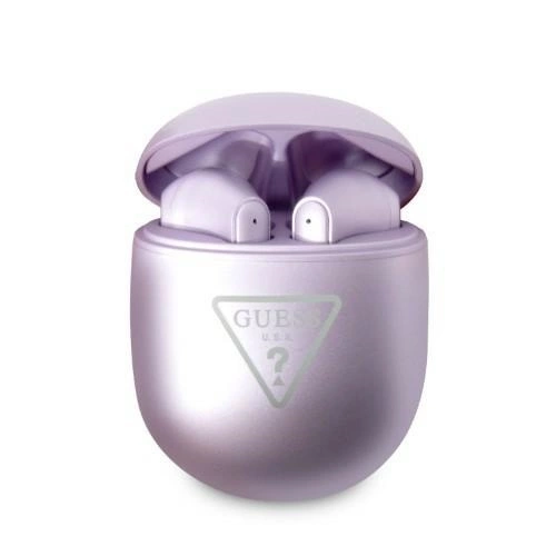 Accesorii telefoane - Guess GUTWST82TRU TWS Căști Bluetooth + Stație de Andocare cu Logo Triunghi - Violet