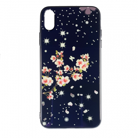 Huse telefoane - Husa Iphone XS Max silicon cu sticla floare roz