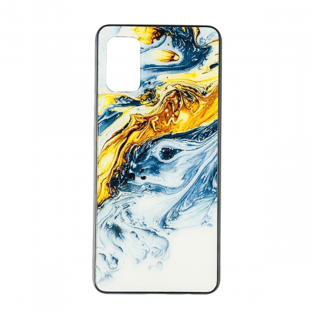 Huse telefoane Samsung - Husa Samsug S20 Ultra silicon cu sticla marmura silver-gold