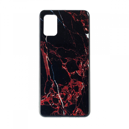 Huse telefoane Samsung - Husa Samsug S20 Ultra silicon cu sticla marmura negru rosu