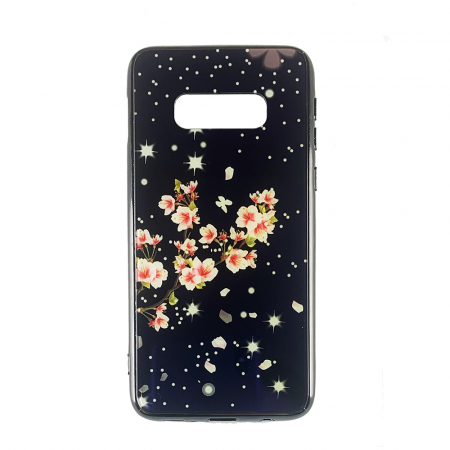 Huse telefoane Samsung - Husa Samsung S10e silicon cu sticla floare roz