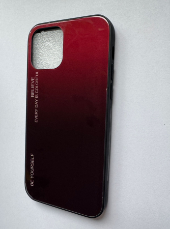 A10 - Husa iPhone 12 / 12 Pro silicon cu sticla gradient negru-rosu