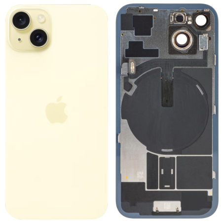 Spate telefon, capac baterie - Spate telefon: Capac baterie Iphone 15 cu Lentile si Magnet, Galben