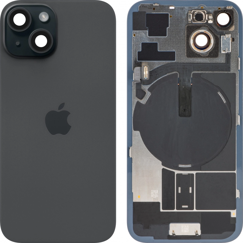 Spate telefon, capac baterie - Spate telefon: Capac baterie Iphone 15 cu Lentile si Magnet, Negru