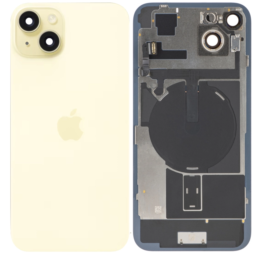 Spate telefon, capac baterie - Spate telefon: Capac baterie Iphone 15 Plus cu Lentile si Magnet, Galben