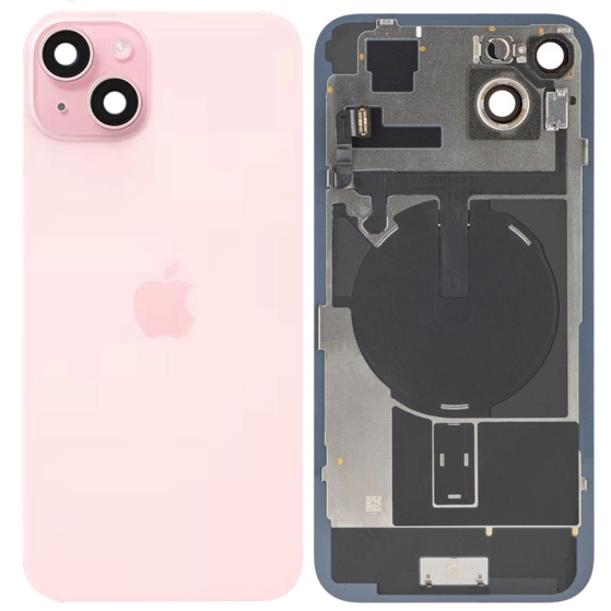 Spate telefon, capac baterie - Spate telefon: Capac baterie Iphone 15 Plus cu Lentile si Magnet, Roz