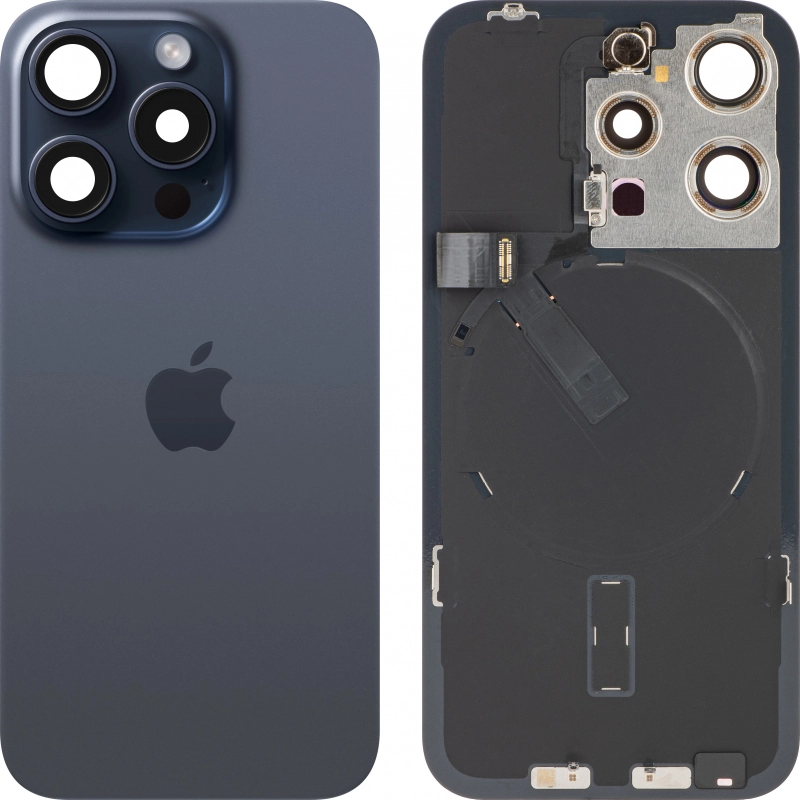 Spate telefon, capac baterie - Spate telefon: Capac baterie Iphone 15 Pro cu Lentile si Magnet, Albastru