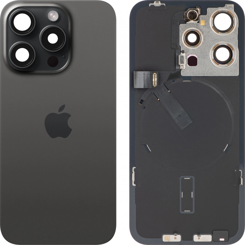 Spate telefon, capac baterie - Spate telefon: Capac baterie Iphone 15 Pro cu Lentile si Magnet, Negru