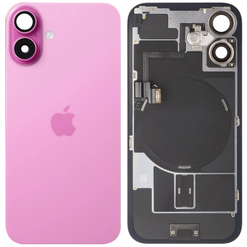 Spate telefon, capac baterie - Spate telefon: Capac baterie Iphone 16 cu Lentile si Magnet, Roz