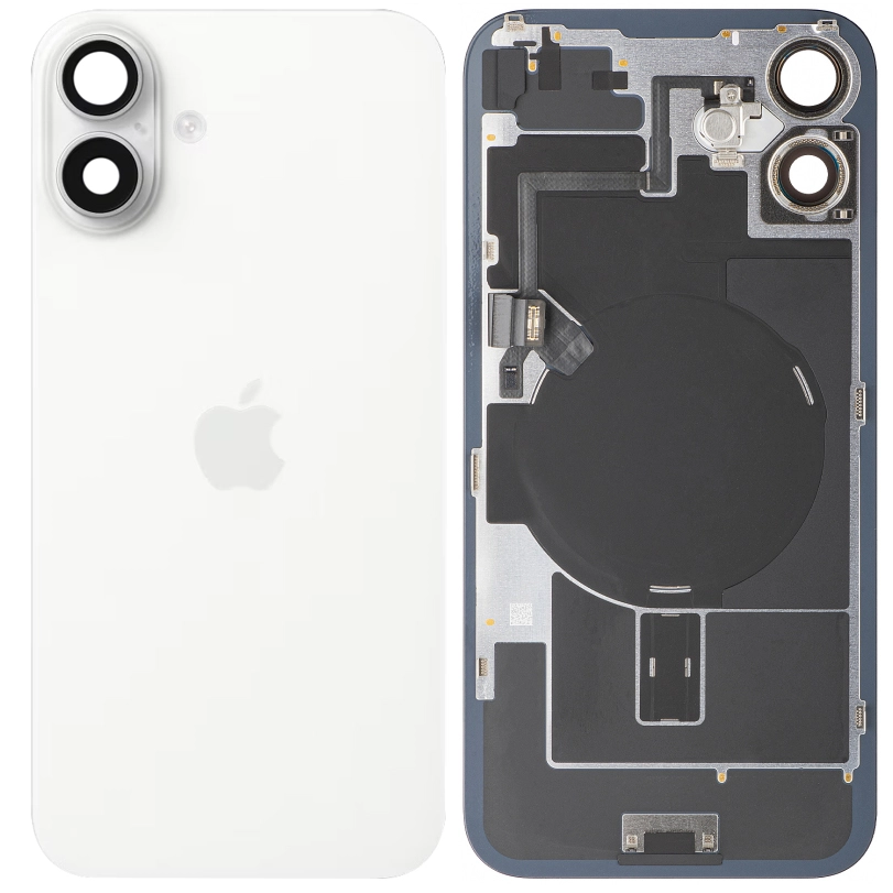 Spate telefon, capac baterie - Spate telefon: Capac baterie Iphone 16 Plus cu Lentile si Magnet, Alb