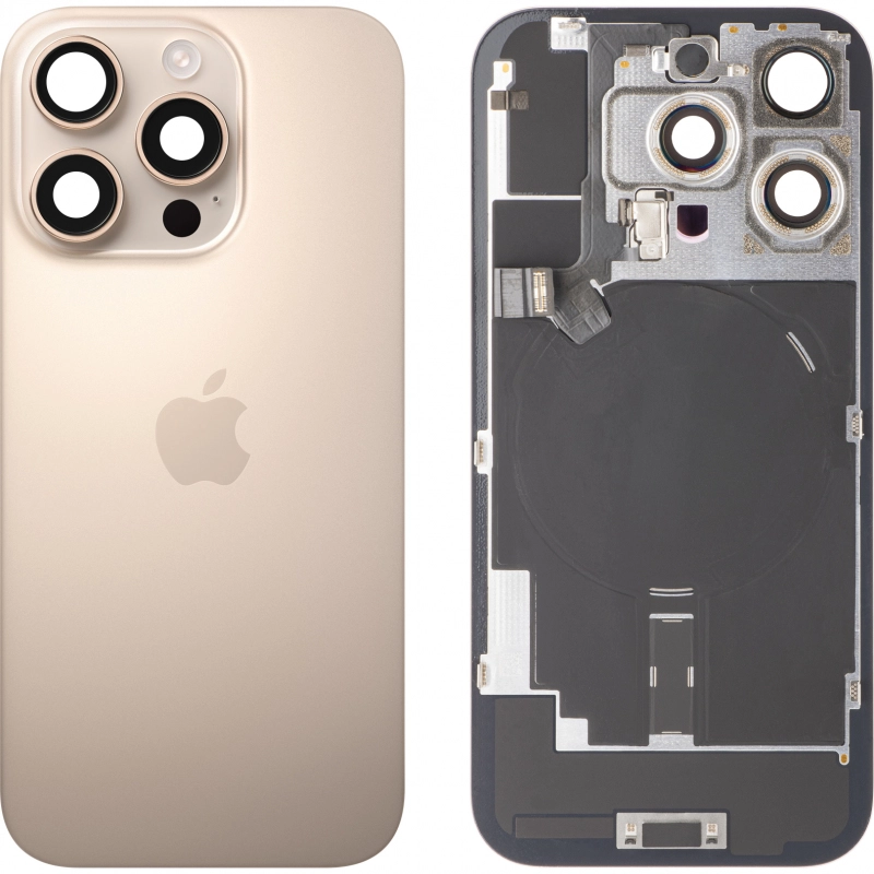 Spate telefon, capac baterie - Spate telefon: Capac baterie Iphone 16 Pro cu Lentile si Magnet, Desert