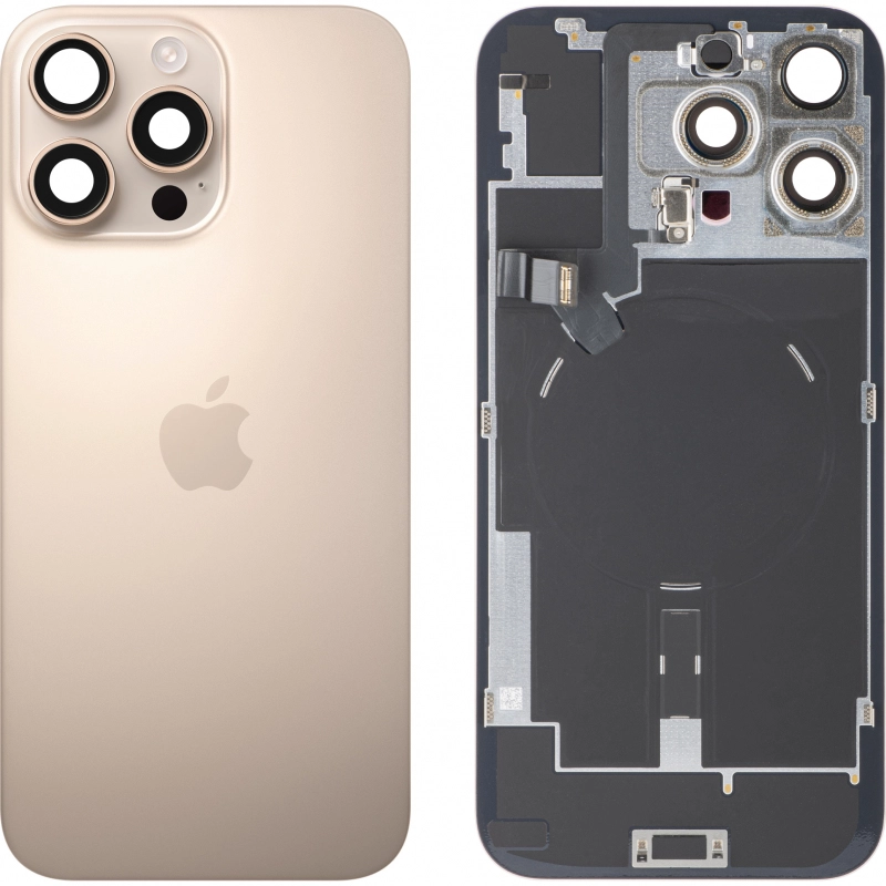 Spate telefon, capac baterie - Spate telefon: Capac baterie Iphone 16 Pro Max cu Lentile si Magnet, Desert