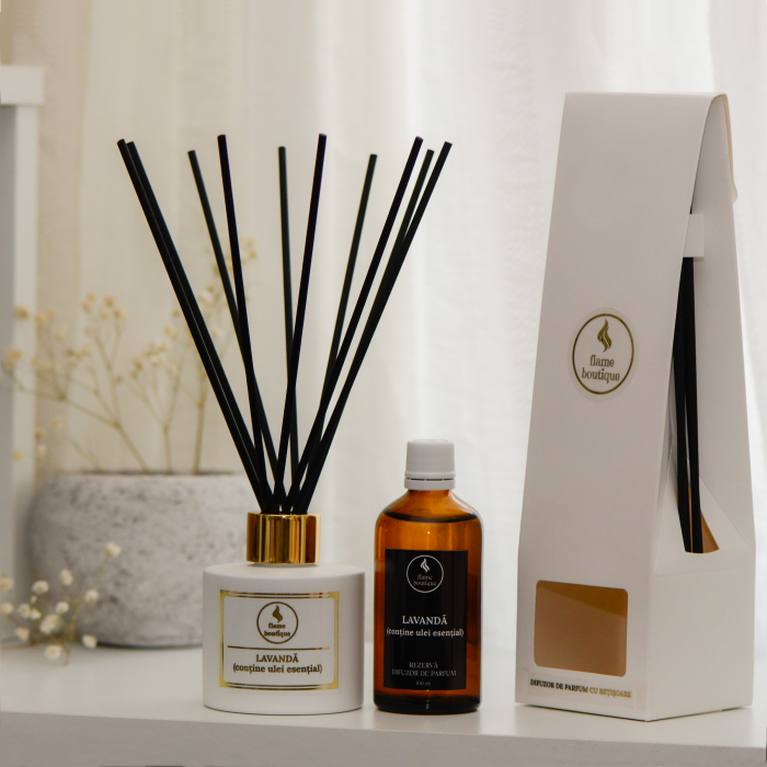 Lavandă (Conține Ulei Esențial) - Difuzor Parfumat Cu Bețișoare Din Fibre - Premium, Alb, 100ml [3]