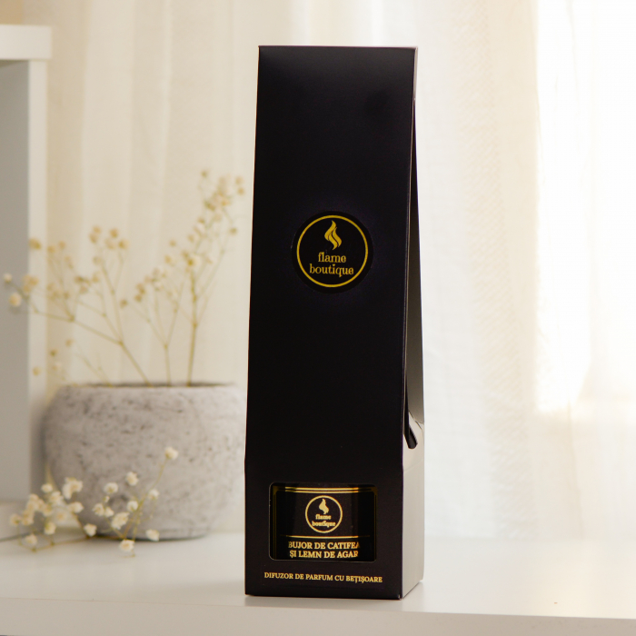 Bujor De Catifea Și Lemn De Agar - Difuzor Parfumat Cu Bețișoare Din Fibre - Premium, Negru, 100ml [2]