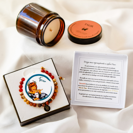 Zodii - Taur - Lumânare Parfumată Și Brățară Semiprețioasă - Pachet Cadou Zodie